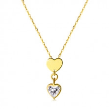 Naszyjnik z żółtego 14K złota - lśniące symetryczne serce i przezroczyste cyrkoniowe serce