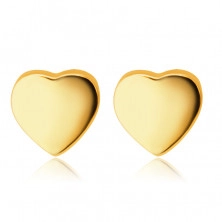 Kolczyki z żółtego 14K złota - gładkie błyszczące serduszka, sztyfty