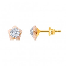 Kolczyki z 14K złota - kwiatek z kryształkami Swarovskiego, płatki z różowej masy perłowej, sztyfty