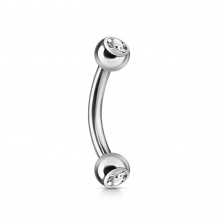 Stalowy piercing do brwi 316L - kuleczki z przezroczystą cyrkonią, srebrny kolor, 12 mm