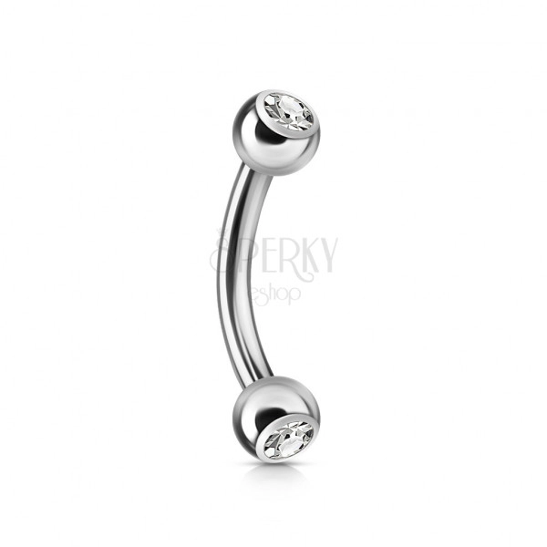 Stalowy piercing do brwi 316L - kuleczki z przezroczystą cyrkonią, srebrny kolor, 12 mm