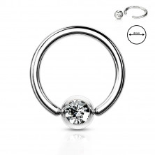 Stalowy piercing do brwi 316L - krążek z kryształkiem w okrągłej oprawie, 1,2 mm, średnica 6 mm