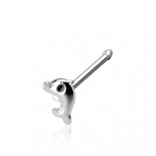 Prosty piercing do nosa ze srebra 925 - mały delfin, grubość 0,8 mm