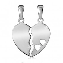 Podwójny wisiorek ze srebra 925 - przepołowione serce z wycięciem z dwóch małych serduszek