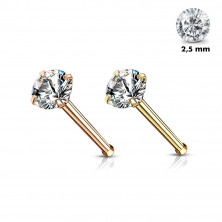 Prosty piercing do nosa ze stali 316L - okrągła bezbarwna cyrkonia, PVD, 0,8 mm, średnica 2,5 mm