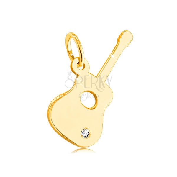 Zawieszka z 14K żółtego złota - gitara z przezroczystą cyrkonią na dole
