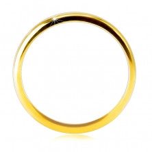 Diamentowa obrączka z żółtego 14K złota - napis "LOVE" z brylantem, gładka powierzchnia, 1,5 mm