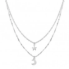 Srebrny 925 naszyjnik - podwójny łańcuszek, zawieszka z gwiazdą i półksiężycem