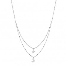 Srebrny 925 naszyjnik - podwójny łańcuszek, zawieszka z gwiazdą i półksiężycem