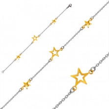 Stalowa bransoletka - trzy gwiazdki w złotym kolorze, delikatny łańcuszek