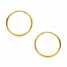 Złote okrągłe kolczyki z 14K złota - cienkie okrągłe ramiona, gładka i lśniąca powierzchnia, 15 mm