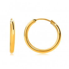Złote kolczyki z żółtego 14K złota, kółka, okrągłe ramiona, gładka i lśniąca powierzchnia, 14 mm