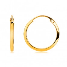 Okrągłe kolczyki ze złota 585 - cienkie kwadratowe ramiona, lśniąca powierzchnia, 14 mm