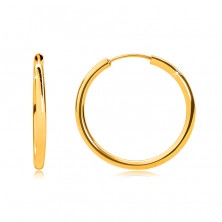 Złote okrągłe kolczyki z żółtego 14K złota - okrągłe ramiona, gładka i lśniąca powierzchnia, 18 mm