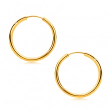 Złote okrągłe kolczyki z żółtego 14K złota - okrągłe ramiona, gładka i lśniąca powierzchnia, 18 mm