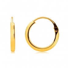 Małe okrągłe kolczyki z 14K złota - cienkie kwadratowe ramiona, lśniąca powierzchnia, 13 mm