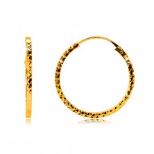 Okrągłe kolczyki z żółtego złota 585 ozdobione diamentowym szlifem, kwadratowe ramiona, 18 mm