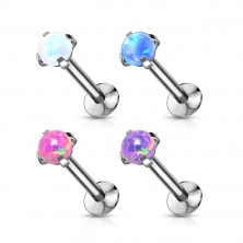 Wsuwany piercing do wargi, brody i ucha ze stali 316L - syntetyczny opal w koszyczku, 8 mm