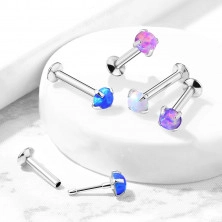 Wsuwany piercing do wargi, brody i ucha ze stali 316L - syntetyczny opal w koszyczku, 8 mm