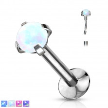 Wsuwany piercing do wargi, brody i ucha ze stali 316L - syntetyczny opal w koszyczku, 8 mm