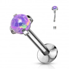 Wsuwany piercing do wargi, brody i ucha ze stali 316L - syntetyczny opal w koszyczku, 8 mm