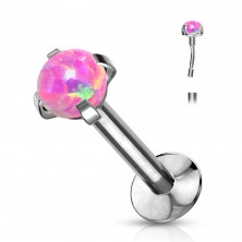 Wsuwany piercing do wargi, brody i ucha ze stali 316L - syntetyczny opal w koszyczku, 8 mm