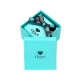 Prezentowe pudełko na biżuterię z diamentami - turkusowy wzór z logo i czarną kokardką, kwadrat