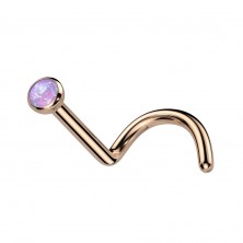 Zakrzywiony tytanowy piercing do nosa - kolorowy syntetyczny opal, 1 mm