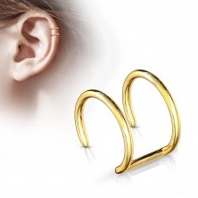 Fake piercing do ucha ze stali chirurgicznej - podwójne kółko w złotym odcieniu