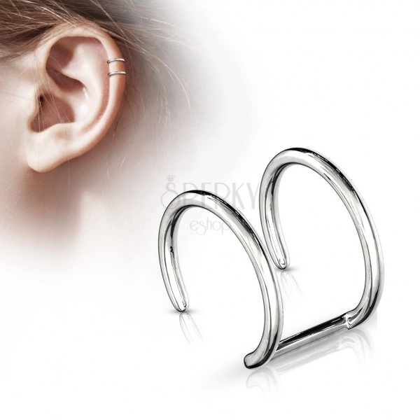Fake piercing do ucha - dwa błyszczące stalowe kółka srebrnego koloru