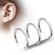 Sztuczny piercing do ucha ze stali 316L - trzy kółka srebrnego koloru
