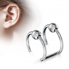 Sztuczny piercing do ucha ze stali chirurgicznej - dwa kółka z kulkami