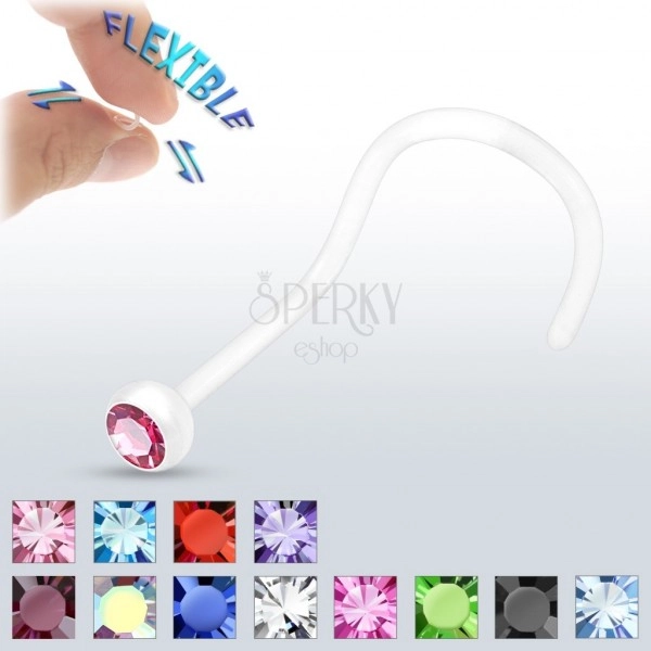 Piercing do nosa BioFlex - przeźroczysty z cyrkoniami