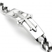 Stalowa łańcuszkowa bransoletka - wstawka, średniowieczny krzyż
