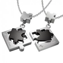 Zawieszki dla dwojga ze stali - puzzle, srebrno-czarne