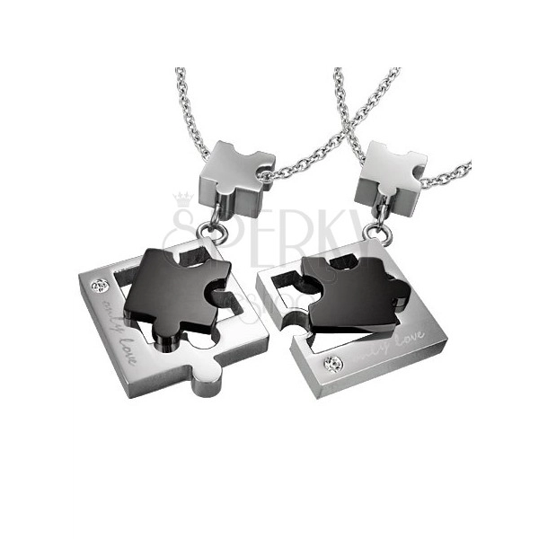 Zawieszki dla dwojga ze stali - puzzle, srebrno-czarne