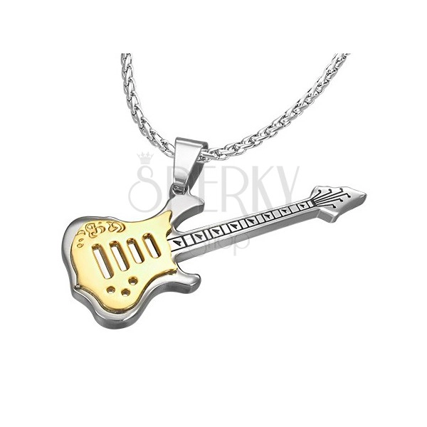 Stalowa zawieszka - kształt gitara, złoto-srebrny kolor