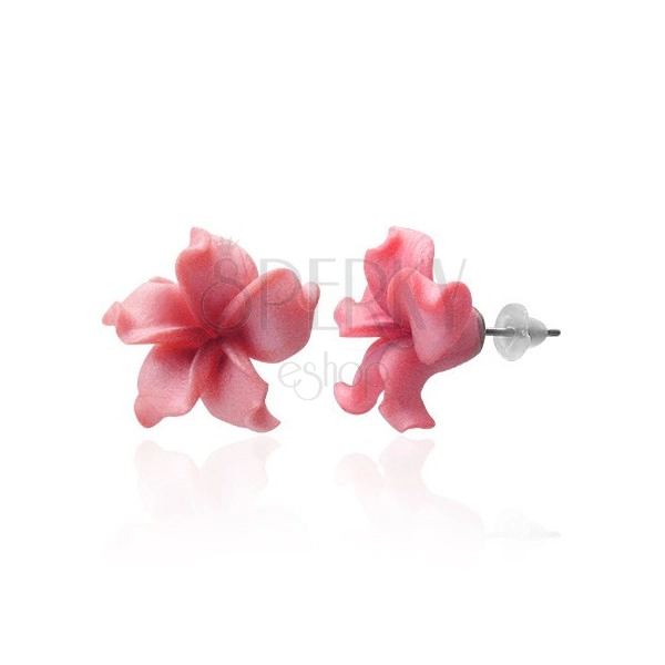 Kolczyki Fimo kwiatek - pofalowane różowe płatki