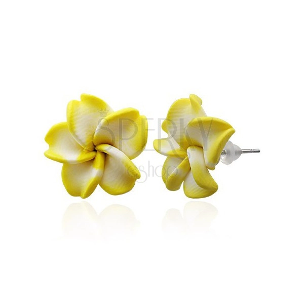 Kolczyki z masy FIMO - żółto-biały kwiat