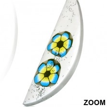 Kolczyki z masy FIMO - biała łezka, dwa kolorowe kwiaty, brokat