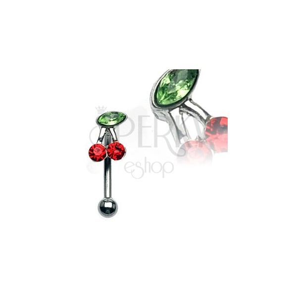 Kolczyk do brwi - wisienki z zielonymi i czerwonymi cyrkoniami