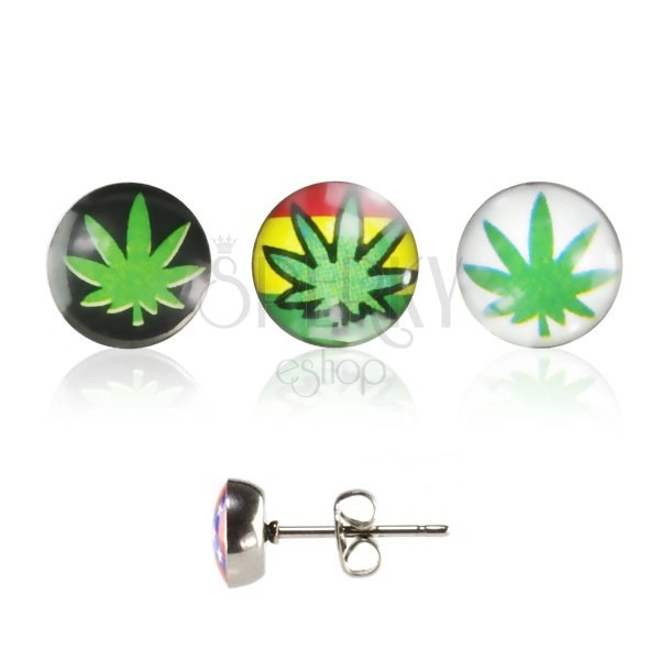 Okrągłe stalowe kolczyki - marihuana