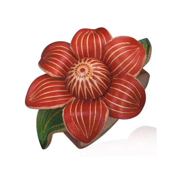 Skórzana bransoletka - kwiat winorośli, czerwony