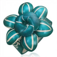 Skórzana bransoletka - ciemnozielony 3D kwiat z ozdobnymi wycięciami