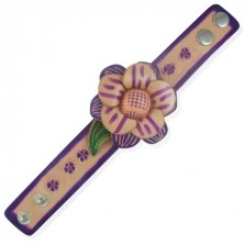 Bransoletka ze skóry - duży, fioletowy kwiat