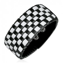 Skórzana czarno-biała bransoletka - przeplatana szachownica