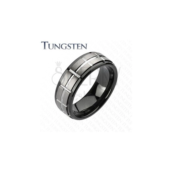 Tungsten szlifowana obrączka, czarne krawędzie