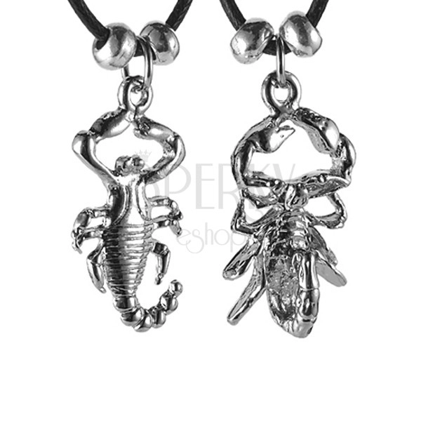 Naszyjnik dla dwojga - skorpion na sznurku, kuleczki