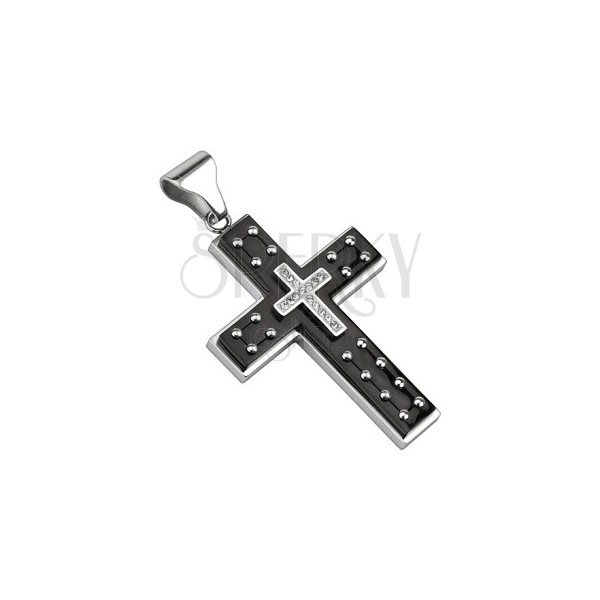Stalowy wisiorek - potrójny czarno-srebrny krzyż z nitami