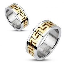 Srebrny stalowy pierścionek - złoty grecki motyw